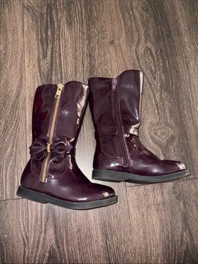 Dream Pairs Girls Burgundy Patent Mid-Calf Boots with Bow